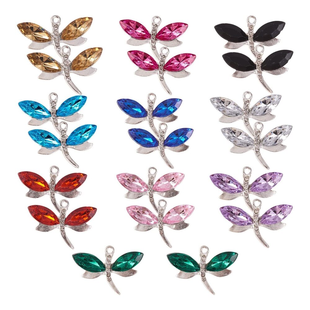 7518 40 Pieces Dragonfly Alloy Charms Rhinestones Dangle Charms Imitation